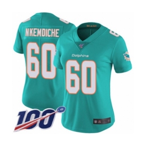 Women's Miami Dolphins #60 Robert Nkemdiche Aqua Green Team Color Vapor Untouchable Limited Player 100th Season Football Jersey