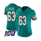 Women's Miami Dolphins #63 Michael Deiter Aqua Green Alternate Vapor Untouchable Limited Player 100th Season Football Jersey