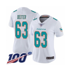 Women's Miami Dolphins #63 Michael Deiter White Vapor Untouchable Limited Player 100th Season Football Jersey