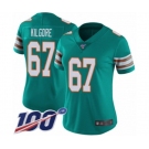 Women's Miami Dolphins #67 Daniel Kilgore Aqua Green Alternate Vapor Untouchable Limited Player 100th Season Football Jersey