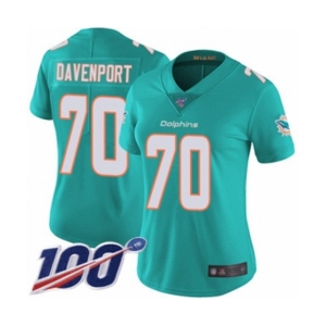 Women's Miami Dolphins #70 Julie'n Davenport Aqua Green Team Color Vapor Untouchable Limited Player 100th Season Football Jersey