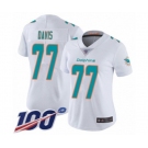 Women's Miami Dolphins #77 Jesse Davis White Vapor Untouchable Limited Player 100th Season Football Jersey