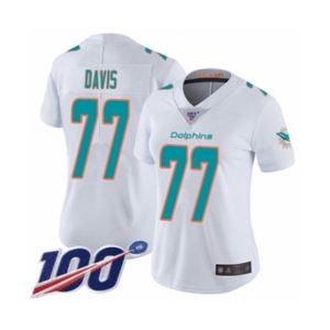 Women's Miami Dolphins #77 Jesse Davis White Vapor Untouchable Limited Player 100th Season Football Jersey