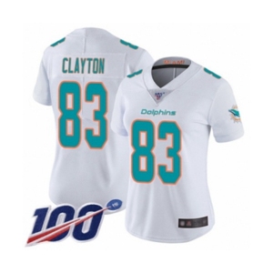 Women's Miami Dolphins #83 Mark Clayton White Vapor Untouchable Limited Player 100th Season Football Jersey