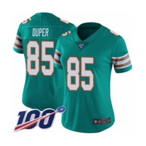 Women's Miami Dolphins #85 Mark Duper Aqua Green Alternate Vapor Untouchable Limited Player 100th Season Football Jersey