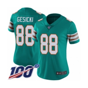 Women's Miami Dolphins #88 Mike Gesicki Aqua Green Alternate Vapor Untouchable Limited Player 100th Season Football Jersey