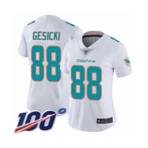 Women's Miami Dolphins #88 Mike Gesicki White Vapor Untouchable Limited Player 100th Season Football Jersey