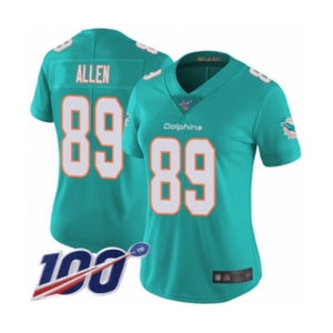 Women's Miami Dolphins #89 Dwayne Allen Aqua Green Team Color Vapor Untouchable Limited Player 100th Season Football Jersey