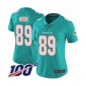 Women's Miami Dolphins #89 Nat Moore Aqua Green Team Color Vapor Untouchable Limited Player 100th Season Football Jersey