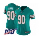 Women's Miami Dolphins #90 Charles Harris Aqua Green Alternate Vapor Untouchable Limited Player 100th Season Football Jers