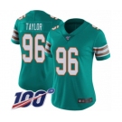 Women's Miami Dolphins #96 Vincent Taylor Aqua Green Alternate Vapor Untouchable Limited Player 100th Season Football Jersey