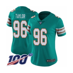 Women's Miami Dolphins #96 Vincent Taylor Aqua Green Alternate Vapor Untouchable Limited Player 100th Season Football Jersey