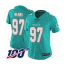 Women's Miami Dolphins #97 Christian Wilkins Aqua Green Team Color Vapor Untouchable Limited Player 100th Season Football Jersey