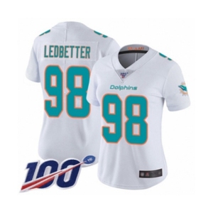 Women's Miami Dolphins #98 Jonathan Ledbetter White Vapor Untouchable Limited Player 100th Season Football Jersey