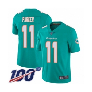 Youth Miami Dolphins #11 DeVante Parker Aqua Green Team Color Vapor Untouchable Limited Player 100th Season Football Jersey