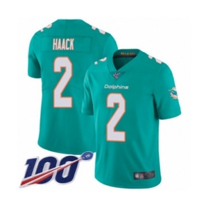 Youth Miami Dolphins #2 Matt Haack Aqua Green Team Color Vapor Untouchable Limited Player 100th Season Football Jersey