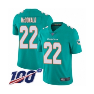 Youth Miami Dolphins #22 T.J. McDonald Aqua Green Team Color Vapor Untouchable Limited Player 100th Season Football Jersey