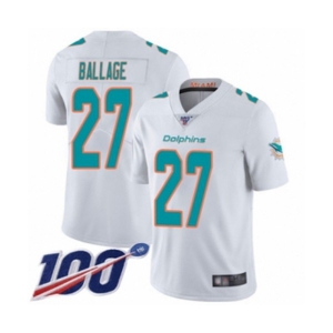 Youth Miami Dolphins #27 Kalen Ballage White Vapor Untouchable Limited Player 100th Season Football Jersey