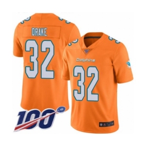 Youth Miami Dolphins #32 Kenyan Drake Limited Orange Rush Vapor Untouchable 100th Season Football Jersey