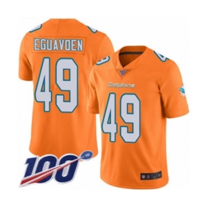 Youth Miami Dolphins #49 Sam Eguavoen Limited Orange Rush Vapor Untouchable 100th Season Football Jersey