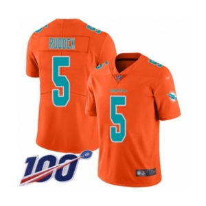 Youth Miami Dolphins #5 Jake Rudock Limited Orange Inverted Legend 100th Season Football Jersey