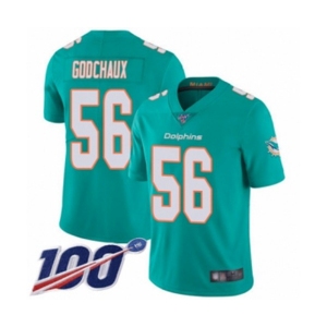 Youth Miami Dolphins #56 Davon Godchaux Aqua Green Team Color Vapor Untouchable Limited Player 100th Season Football Jersey