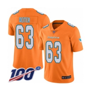 Youth Miami Dolphins #63 Michael Deiter Limited Orange Rush Vapor Untouchable 100th Season Football Jersey