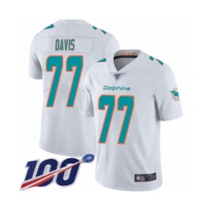 Youth Miami Dolphins #77 Jesse Davis White Vapor Untouchable Limited Player 100th Season Football Jersey
