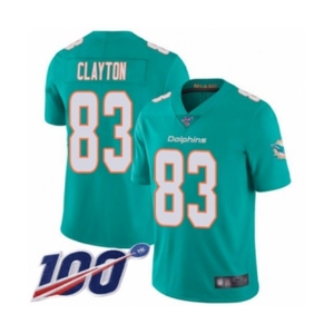 Youth Miami Dolphins #83 Mark Clayton Aqua Green Team Color Vapor Untouchable Limited Player 100th Season Football Jersey