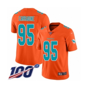 Youth Miami Dolphins #95 Tank Carradine Limited Orange Inverted Legend 100th Season Football Jersey