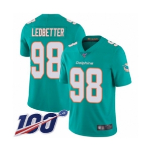 Youth Miami Dolphins #98 Jonathan Ledbetter Aqua Green Team Color Vapor Untouchable Limited Player 100th Season Football Jersey