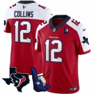 Men Houston Texans #12 Nico Collins Red White 2023 F U S E With Hand Sign Throwing Up The H Patch Vapor Untouchable Limited Stitched Football Jersey