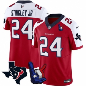 Men Houston Texans #24 Derek Stingley Jr Red White 2023 F U S E With Hand Sign Throwing Up The H Patch Vapor Untouchable Limited Stitched Football Jersey