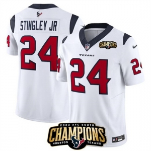 Men Houston Texans #24 Derek Stingley Jr White 2023 F U S E AFC South Champions Patch Vapor Untouchable Limited Stitched Football Jersey