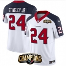 Men Houston Texans #24 Derek Stingley Jr White Navy 2023 F U S E With AFC South Champions Patch And Team Logo Patch Limited Stitched Football Jersey