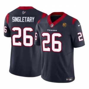 Men Houston Texans #26 Devin Singletary Navy 2023 F U S E With John Madden Patch Vapor Limited Stitched Football Jersey