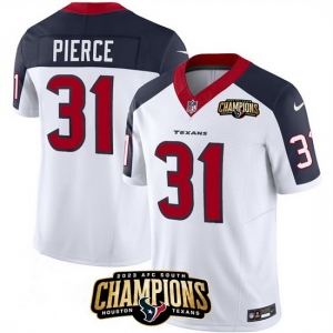 Men Houston Texans #31 Dameon Pierce White Navy 2023 F U S E AFC South Champions Patch Limited Stitched Football Jersey