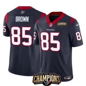 Men Houston Texans #85 Noah Brown Navy 2023 F U S E AFC South Champions Patch Vapor Untouchable Limited Stitched Football Jersey