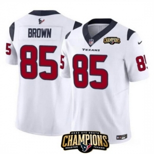 Men Houston Texans #85 Noah Brown White 2023 F U S E AFC South Champions Patch Vapor Untouchable Limited Stitched Football Jersey