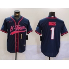 Men's Houston Texans #1 Stefon Diggs Navy With Patch Cool Base Stitched Baseball Jerseys