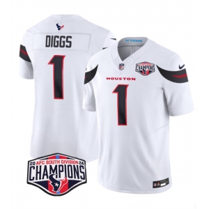 Men's Houston Texans #1 Stefon Diggs White F.U.S.E. 2024 AFC South Division Champions Vapor Limited Stitched Football Jersey