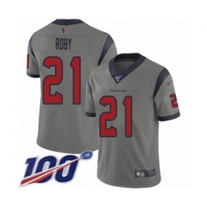 Men's Houston Texans #21 Bradley Roby Limited Gray Inverted Legend 100th Season Football Jersey