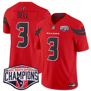 Men's Houston Texans #3 Tank Dell Red F.U.S.E. 2024 AFC South Division Champions Vapor Limited Stitched Football Jersey