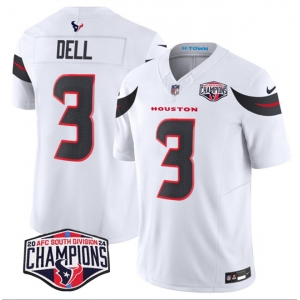 Men's Houston Texans #3 Tank Dell White F.U.S.E. 2024 AFC South Division Champions Vapor Limited Stitched Football Jersey