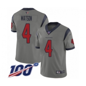 Men's Houston Texans #4 Deshaun Watson Limited Gray Inverted Legend 100th Season Football Jersey