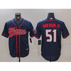 Men's Houston Texans #51 Will Anderson Jr Navy With Patch Cool Base Stitched Baseball Jersey