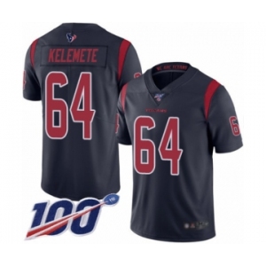 Men's Houston Texans #64 Senio Kelemete Limited Navy Blue Rush Vapor Untouchable 100th Season Football Jersey