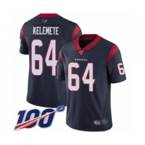 Men's Houston Texans #64 Senio Kelemete Navy Blue Team Color Vapor Untouchable Limited Player 100th Season Football Jersey