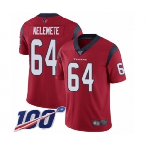 Men's Houston Texans #64 Senio Kelemete Red Alternate Vapor Untouchable Limited Player 100th Season Football Jersey