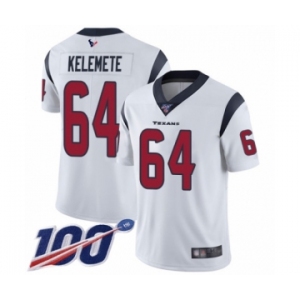 Men's Houston Texans #64 Senio Kelemete White Vapor Untouchable Limited Player 100th Season Football Jersey